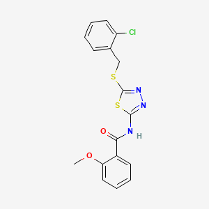 molecular formula C17H14ClN3O2S2 B2939777 N-(5-((2-chlorobenzyl)thio)-1,3,4-thiadiazol-2-yl)-2-methoxybenzamide CAS No. 607697-09-6