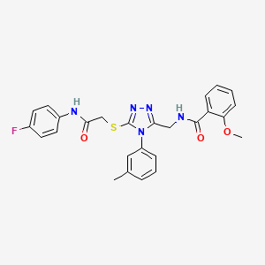 molecular formula C26H24FN5O3S B2939786 N-((5-((2-((4-fluorophenyl)amino)-2-oxoethyl)thio)-4-(m-tolyl)-4H-1,2,4-triazol-3-yl)methyl)-2-methoxybenzamide CAS No. 393840-79-4