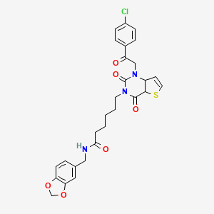 molecular formula C28H26ClN3O6S B2939806 N-[(2H-1,3-benzodioxol-5-yl)methyl]-6-{1-[2-(4-chlorophenyl)-2-oxoethyl]-2,4-dioxo-1H,2H,3H,4H-thieno[3,2-d]pyrimidin-3-yl}hexanamide CAS No. 912799-83-8