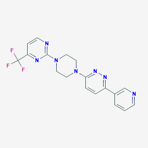 molecular formula C18H16F3N7 B2939836 3-(Pyridin-3-yl)-6-{4-[4-(trifluoromethyl)pyrimidin-2-yl]piperazin-1-yl}pyridazine CAS No. 2380080-94-2