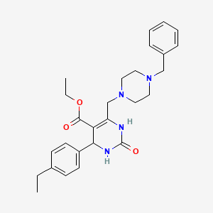 molecular formula C27H34N4O3 B2940045 Ethyl 6-[(4-benzylpiperazin-1-yl)methyl]-4-(4-ethylphenyl)-2-oxo-1,2,3,4-tetrahydropyrimidine-5-carboxylate CAS No. 1260948-90-0