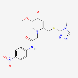 molecular formula C18H18N6O5S B2940046 2-(5-methoxy-2-(((4-methyl-4H-1,2,4-triazol-3-yl)thio)methyl)-4-oxopyridin-1(4H)-yl)-N-(4-nitrophenyl)acetamide CAS No. 941994-84-9
