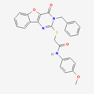 2-({5-benzyl-6-oxo-8-oxa-3,5-diazatricyclo[7.4.0.0^{2,7}]trideca-1(9),2(7),3,10,12-pentaen-4-yl}sulfanyl)-N-(4-methoxyphenyl)acetamide