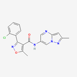molecular formula C18H14ClN5O2 B2940122 3-(2-chlorophenyl)-5-methyl-N-(2-methylpyrazolo[1,5-a]pyrimidin-6-yl)isoxazole-4-carboxamide CAS No. 1795190-86-1