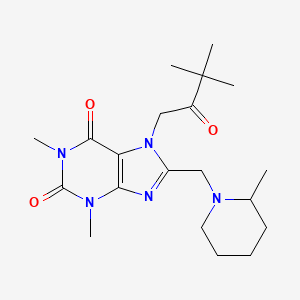 molecular formula C20H31N5O3 B2940182 7-(3,3-Dimethyl-2-oxobutyl)-1,3-dimethyl-8-[(2-methylpiperidin-1-yl)methyl]purine-2,6-dione CAS No. 878735-05-8