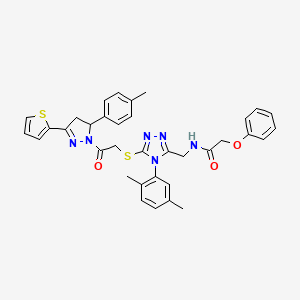 B2940185 N-[[4-(2,5-dimethylphenyl)-5-[2-[3-(4-methylphenyl)-5-thiophen-2-yl-3,4-dihydropyrazol-2-yl]-2-oxoethyl]sulfanyl-1,2,4-triazol-3-yl]methyl]-2-phenoxyacetamide CAS No. 393585-36-9