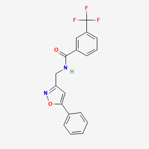 molecular formula C18H13F3N2O2 B2940204 N-[(5-phenyl-1,2-oxazol-3-yl)methyl]-3-(trifluoromethyl)benzamide CAS No. 946262-23-3
