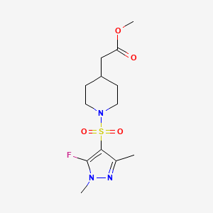 molecular formula C13H20FN3O4S B2940260 Methyl 2-{1-[(5-fluoro-1,3-dimethyl-1H-pyrazol-4-yl)sulfonyl]piperidin-4-yl}acetate CAS No. 1855899-46-5