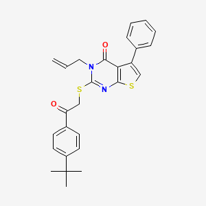 molecular formula C27H26N2O2S2 B2940287 2-{[2-(4-tert-butylphenyl)-2-oxoethyl]sulfanyl}-5-phenyl-3-(prop-2-en-1-yl)-3H,4H-thieno[2,3-d]pyrimidin-4-one CAS No. 690643-41-5