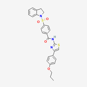 molecular formula C27H25N3O4S2 B2940322 4-(2,3-dihydro-1H-indole-1-sulfonyl)-N-[4-(4-propoxyphenyl)-1,3-thiazol-2-yl]benzamide CAS No. 361170-61-8