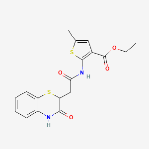 molecular formula C18H18N2O4S2 B2940324 ethyl 5-methyl-2-[2-(3-oxo-3,4-dihydro-2H-1,4-benzothiazin-2-yl)acetamido]thiophene-3-carboxylate CAS No. 831216-65-0