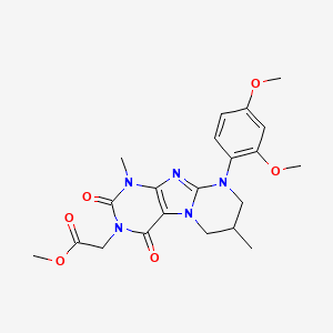 molecular formula C21H25N5O6 B2940336 methyl 2-(9-(2,4-dimethoxyphenyl)-1,7-dimethyl-2,4-dioxo-1,2,6,7,8,9-hexahydropyrimido[2,1-f]purin-3(4H)-yl)acetate CAS No. 877617-95-3