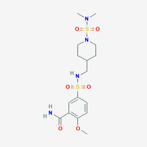 molecular formula C16H26N4O6S2 B2940342 5-({[1-(dimethylsulfamoyl)piperidin-4-yl]methyl}sulfamoyl)-2-methoxybenzamide CAS No. 2034458-47-2