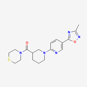 molecular formula C18H23N5O2S B2940358 (1-(5-(3-Methyl-1,2,4-oxadiazol-5-yl)pyridin-2-yl)piperidin-3-yl)(thiomorpholino)methanone CAS No. 1396876-83-7