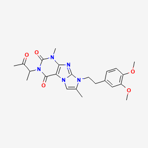 molecular formula C23H27N5O5 B2940383 6-[2-(3,4-Dimethoxyphenyl)ethyl]-4,7-dimethyl-2-(3-oxobutan-2-yl)purino[7,8-a]imidazole-1,3-dione CAS No. 896304-55-5