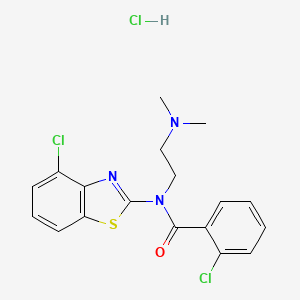 molecular formula C18H18Cl3N3OS B2940386 2-chloro-N-(4-chlorobenzo[d]thiazol-2-yl)-N-(2-(dimethylamino)ethyl)benzamide hydrochloride CAS No. 1052534-58-3