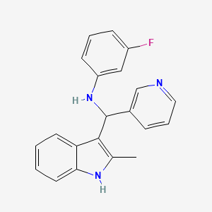 3-fluoro-N-((2-methyl-1H-indol-3-yl)(pyridin-3-yl)methyl)aniline