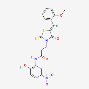 molecular formula C20H17N3O6S2 B2940456 N-(2-hydroxy-5-nitrophenyl)-3-[(5Z)-5-[(2-methoxyphenyl)methylidene]-4-oxo-2-sulfanylidene-1,3-thiazolidin-3-yl]propanamide CAS No. 681480-24-0