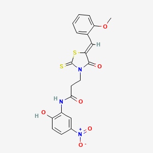 N-(2-hydroxy-5-nitrophenyl)-3-[(5Z)-5-[(2-methoxyphenyl)methylidene]-4-oxo-2-sulfanylidene-1,3-thiazolidin-3-yl]propanamide