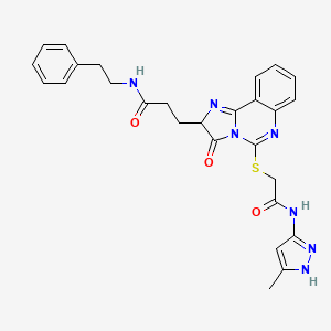 molecular formula C27H27N7O3S B2940457 3-[5-({[(3-methyl-1H-pyrazol-5-yl)carbamoyl]methyl}sulfanyl)-3-oxo-2H,3H-imidazo[1,2-c]quinazolin-2-yl]-N-(2-phenylethyl)propanamide CAS No. 1039041-61-6