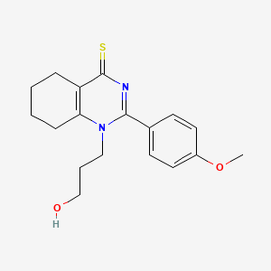 molecular formula C18H22N2O2S B2940461 1-(3-hydroxypropyl)-2-(4-methoxyphenyl)-1,4,5,6,7,8-hexahydroquinazoline-4-thione CAS No. 342596-66-1