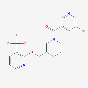 molecular formula C18H17BrF3N3O2 B2940462 (5-Bromopyridin-3-yl)-[3-[[3-(trifluoromethyl)pyridin-2-yl]oxymethyl]piperidin-1-yl]methanone CAS No. 2379993-25-4