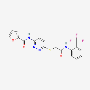 molecular formula C18H13F3N4O3S B2940470 N-(6-((2-oxo-2-((2-(trifluoromethyl)phenyl)amino)ethyl)thio)pyridazin-3-yl)furan-2-carboxamide CAS No. 1021026-28-7