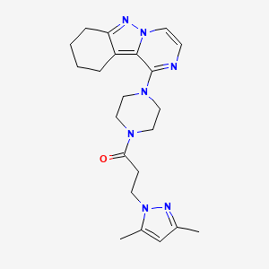 B2940472 3-(3,5-dimethyl-1H-pyrazol-1-yl)-1-(4-(7,8,9,10-tetrahydropyrazino[1,2-b]indazol-1-yl)piperazin-1-yl)propan-1-one CAS No. 1904178-04-6