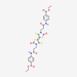 ethyl 4-[3-[(5E)-5-[3-[3-(4-ethoxycarbonylanilino)-3-oxopropyl]-2-oxo-4-sulfanylidene-1,3-thiazolidin-5-ylidene]-2-oxo-4-sulfanylidene-1,3-thiazolidin-3-yl]propanoylamino]benzoate
