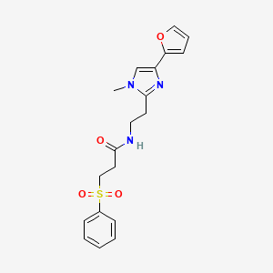 molecular formula C19H21N3O4S B2940505 3-(benzenesulfonyl)-N-{2-[4-(furan-2-yl)-1-methyl-1H-imidazol-2-yl]ethyl}propanamide CAS No. 1421525-68-9
