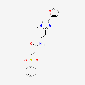 molecular formula C19H21N3O4S B2940505 N-(2-(4-(furan-2-yl)-1-methyl-1H-imidazol-2-yl)ethyl)-3-(phenylsulfonyl)propanamide CAS No. 1421525-68-9