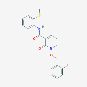 molecular formula C20H17FN2O3S B2940512 1-[(2-fluorophenyl)methoxy]-N-(2-methylsulfanylphenyl)-2-oxopyridine-3-carboxamide CAS No. 868678-89-1
