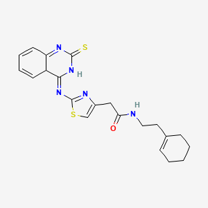 molecular formula C21H23N5OS2 B2940513 N-[2-(cyclohex-1-en-1-yl)ethyl]-2-{2-[(2-sulfanylidene-1,2-dihydroquinazolin-4-yl)amino]-1,3-thiazol-4-yl}acetamide CAS No. 689267-06-9