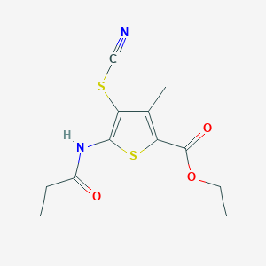 molecular formula C12H14N2O3S2 B2940521 Ethyl 3-methyl-5-propionamido-4-thiocyanatothiophene-2-carboxylate CAS No. 681155-62-4