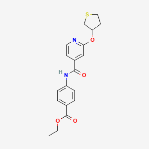 molecular formula C19H20N2O4S B2940548 Ethyl 4-(2-((tetrahydrothiophen-3-yl)oxy)isonicotinamido)benzoate CAS No. 2034388-58-2