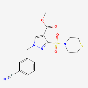 molecular formula C17H18N4O4S2 B2940569 methyl 1-(3-cyanobenzyl)-3-(thiomorpholinosulfonyl)-1H-pyrazole-4-carboxylate CAS No. 1251697-87-6