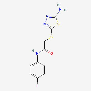molecular formula C10H9FN4OS2 B2940585 2-((5-amino-1,3,4-thiadiazol-2-yl)thio)-N-(4-fluorophenyl)acetamide CAS No. 292057-71-7