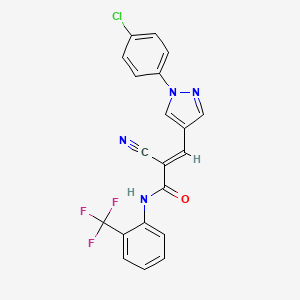 molecular formula C20H12ClF3N4O B2940659 (E)-3-[1-(4-chlorophenyl)pyrazol-4-yl]-2-cyano-N-[2-(trifluoromethyl)phenyl]prop-2-enamide CAS No. 1181483-81-7