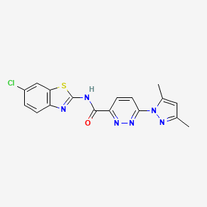 molecular formula C17H13ClN6OS B2940675 N-(6-chlorobenzo[d]thiazol-2-yl)-6-(3,5-dimethyl-1H-pyrazol-1-yl)pyridazine-3-carboxamide CAS No. 1351594-72-3