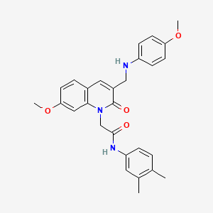 molecular formula C28H29N3O4 B2940760 N-(3,4-dimethylphenyl)-2-(7-methoxy-3-{[(4-methoxyphenyl)amino]methyl}-2-oxo-1,2-dihydroquinolin-1-yl)acetamide CAS No. 894559-98-9