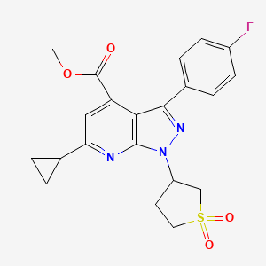 molecular formula C21H20FN3O4S B2940783 methyl 6-cyclopropyl-1-(1,1-dioxidotetrahydrothiophen-3-yl)-3-(4-fluorophenyl)-1H-pyrazolo[3,4-b]pyridine-4-carboxylate CAS No. 1105228-01-0