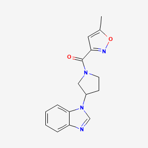 molecular formula C16H16N4O2 B2940825 1-[1-(5-methyl-1,2-oxazole-3-carbonyl)pyrrolidin-3-yl]-1H-1,3-benzodiazole CAS No. 2034298-64-9