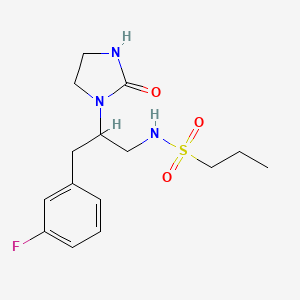 molecular formula C15H22FN3O3S B2940839 N-[3-(3-Fluorophenyl)-2-(2-oxoimidazolidin-1-YL)propyl]propane-1-sulfonamide CAS No. 1421469-09-1
