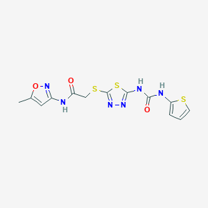 molecular formula C13H12N6O3S3 B2940883 N-(5-methyl-1,2-oxazol-3-yl)-2-[(5-{[(thiophen-2-yl)carbamoyl]amino}-1,3,4-thiadiazol-2-yl)sulfanyl]acetamide CAS No. 1171555-45-5