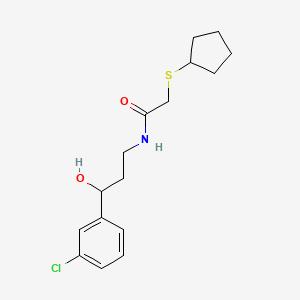molecular formula C16H22ClNO2S B2940892 N-(3-(3-chlorophenyl)-3-hydroxypropyl)-2-(cyclopentylthio)acetamide CAS No. 2034300-07-5