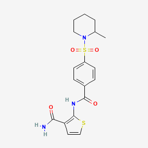 molecular formula C18H21N3O4S2 B2940908 2-{4-[(2-methylpiperidin-1-yl)sulfonyl]benzamido}thiophene-3-carboxamide CAS No. 864940-97-6
