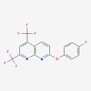 molecular formula C16H7F7N2O B2940909 7-(4-Fluorophenoxy)-2,4-bis(trifluoromethyl)-1,8-naphthyridine CAS No. 477852-34-9
