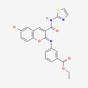 molecular formula C22H16BrN3O4S B2940922 ethyl 3-{[(2Z)-6-bromo-3-(1,3-thiazol-2-ylcarbamoyl)-2H-chromen-2-ylidene]amino}benzoate CAS No. 1327183-03-8