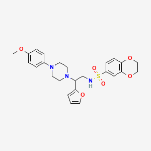 molecular formula C25H29N3O6S B2940958 N-[2-(furan-2-yl)-2-[4-(4-methoxyphenyl)piperazin-1-yl]ethyl]-2,3-dihydro-1,4-benzodioxine-6-sulfonamide CAS No. 877649-15-5