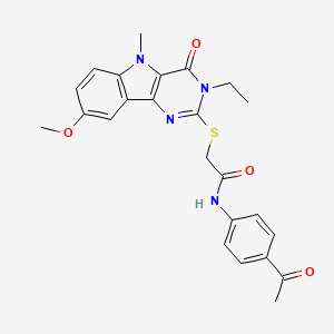 molecular formula C24H24N4O4S B2941003 N-(4-acetylphenyl)-2-({3-ethyl-8-methoxy-5-methyl-4-oxo-3H,4H,5H-pyrimido[5,4-b]indol-2-yl}sulfanyl)acetamide CAS No. 1115934-10-5